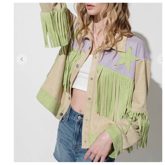 ShopEvelynne Jackets & Blazers - 11 Multi Fabric Basic Collared Fringe Jacket
-Multi fabric